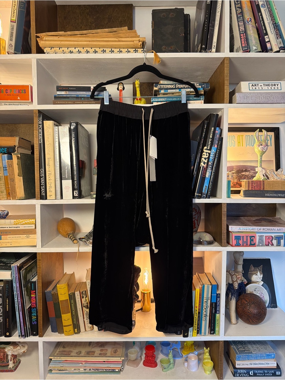 Rick Owens Black Velvet Drawstring Joggers New with Tags Sisyphus FW 2018